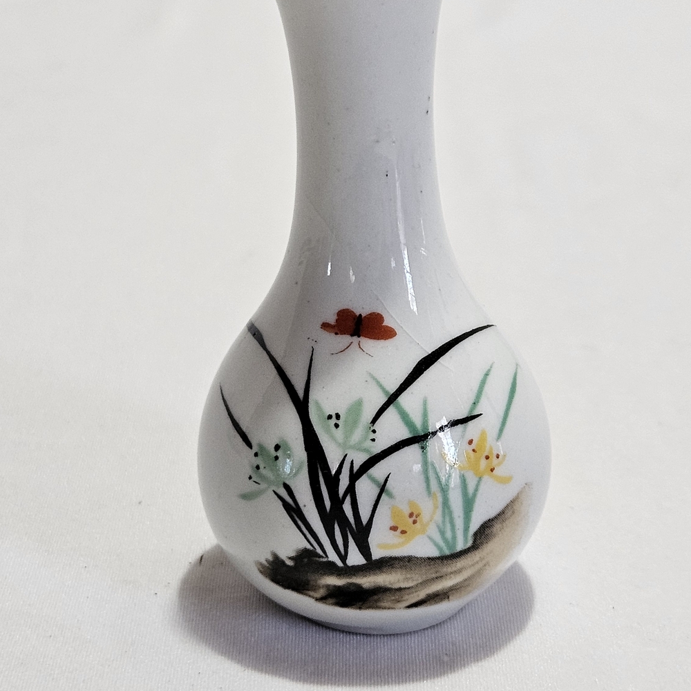 Vintage Porcelain Bud Vase • Butterfly Floral Asian Decor • Made in China